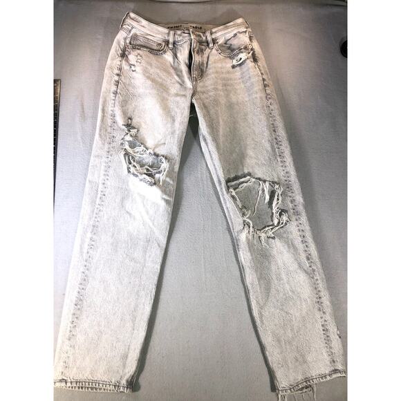 American Eagle 90s Straight Jeans Womens 8 Distressed Acid Wash Y2K, baggy, - Picture 2 of 11